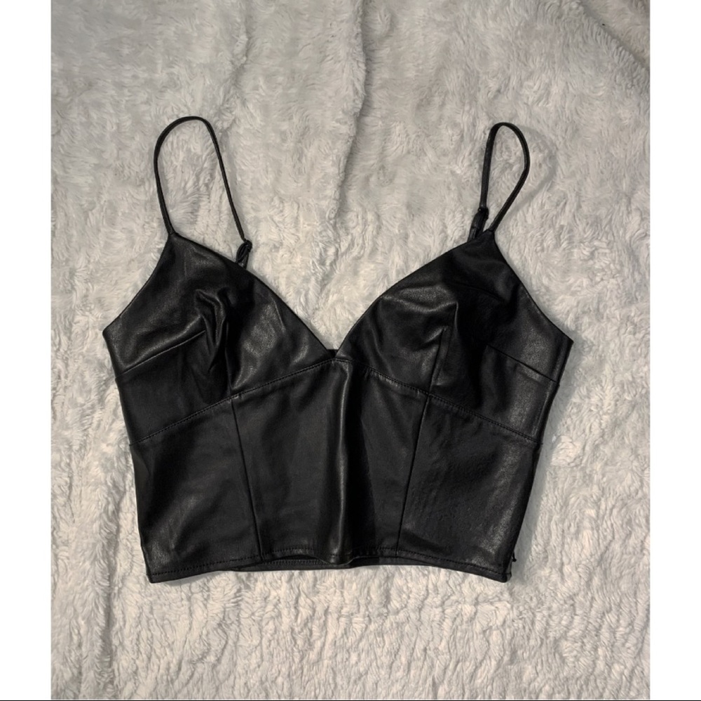 Faux Leather Cropped Bustier Style Top